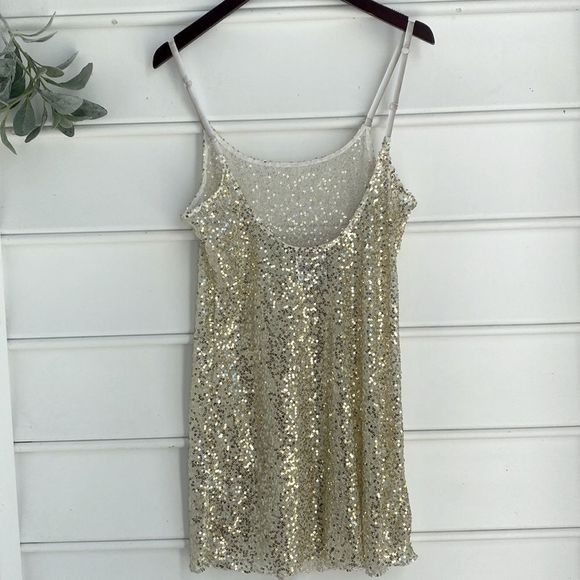 Free People Intimately gold sequin slip dress size L - Picture 5 of 11
